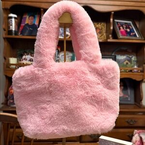 Claire’s Plush Pink Faux Fur Tote Bag - Soft Handbag